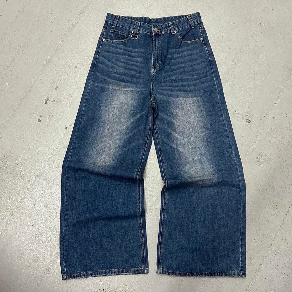 vintage baggy y2k urban wide leg blue faded distress wash denim